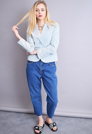 90'S PASTEL BLUE REAL LEATHER SUEDE CLASSIC CUT JACKET