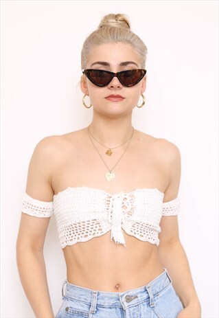 WHITE CROCHET OFF THE SHOULDER SUMMER FESTIVAL CROP TOP