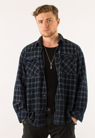 VINTAGE 90S NAVY CHECKERED CORDUROY SHIRT XL