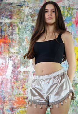 Tassel Shorts in ivory velvet