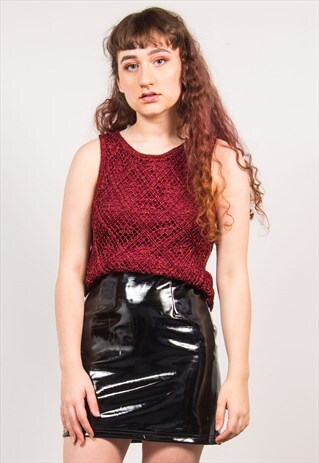 VINTAGE 90'S RED GLITTERY CROCHET KNIT VEST TOP