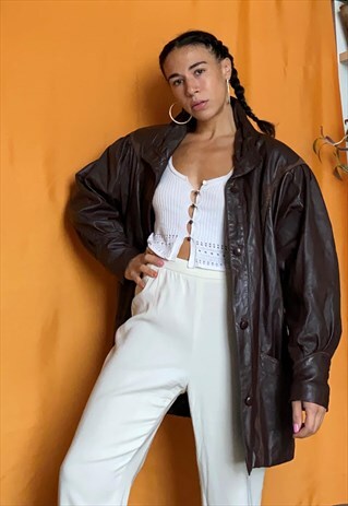 VINTAGE 90S LEATHER BROWN JACKET BOYFRIEND FIT