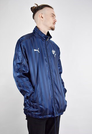 VINTAGE 90S PUMA NAVY ON NAVY STRIPED TRACK JACKET