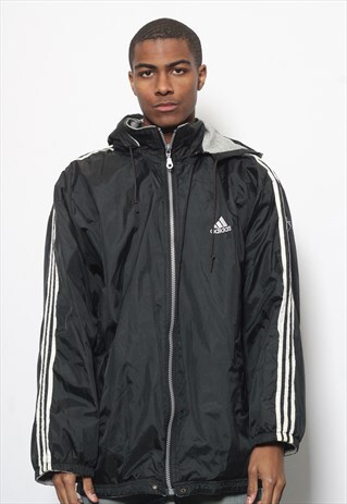 VINTAGE ADIDAS LOGO JACKET REVERSIBLE BLACK GREY