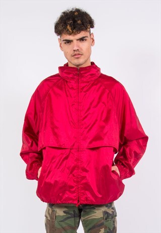 VINTAGE SHINY RED WINDBREAKER JACKET CAGOULE