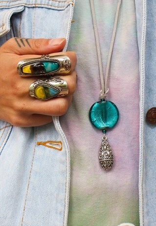 BOHEMIAN TEAL GLASS NECKLACE