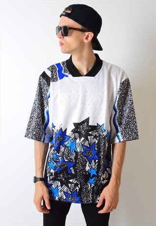VINTAGE 90S ABSTRACT V-NECK SPORTS T-SHIRT