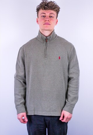 VINTAGE RALPH LAUREN 1/4 ZIP SWEATSHIRT IN GREY