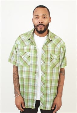 Vintage wrangler green check western short sleeve shirt