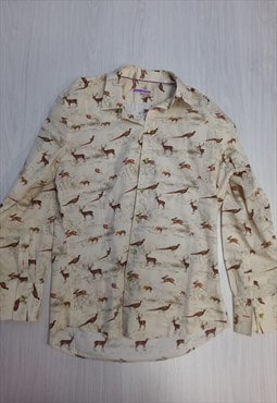 80's Vintage Coton Doux Shirt Cream Multi Animal Print
