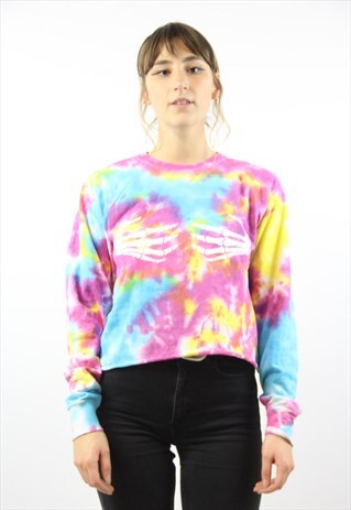 VINTAGE SKELETON TIE-DYE CROPPED SWEATSHIRT