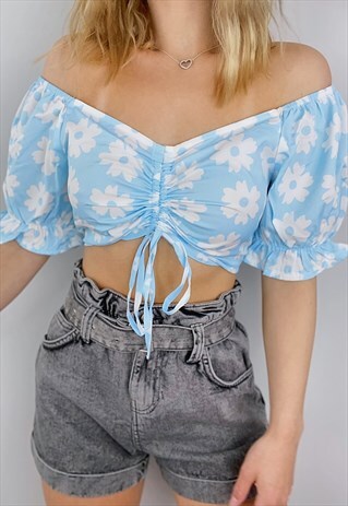 DAISY RUCHED FRONT TOP IN BLUE