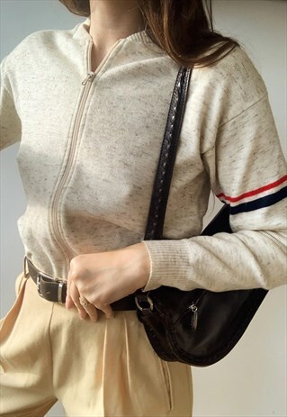 VINTAGE 70S MOD KNITTED SPORTS JUMPER SWEATSHIRT SKI JACKET