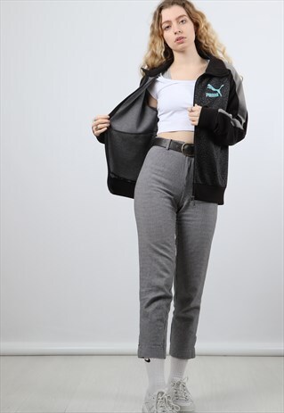 PUMA SMALL BLACK PRINTED LOGO ZIPPED TRACK JACKET