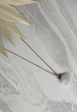 Gold Faux Crystal Raw Stone Dainty Charm Pendant  Necklace