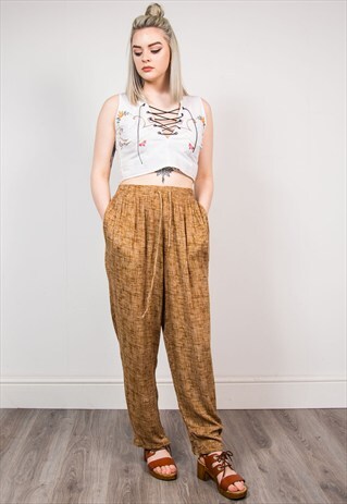 90'S VINTAGE BROWN PATTERNED WIDE LEG TROUSERS
