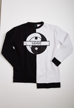 Black White logo Patchwork Tai Chi Oversized Sweatshirt Y2k