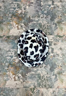 Y2K Faux Fur Leopard Print Bucket Hat