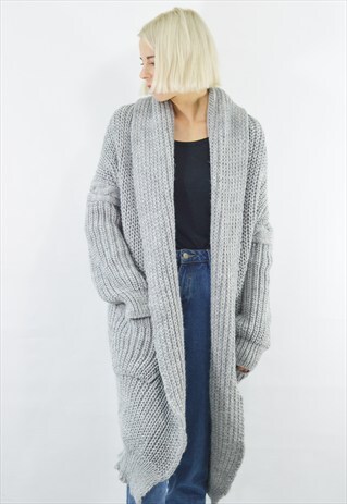 NEW AMAZING HANDMADE LONG EXTRA WARM GREY JUMPER