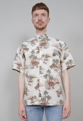 VINTAGE 90'S SHORT-SLEEVED HAWAIIAN ISLAND PRINT SHIRT