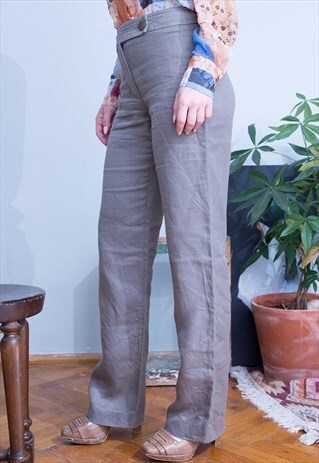 HIGHT WAISTED GREY ORGANIC COTTON TROUSERS