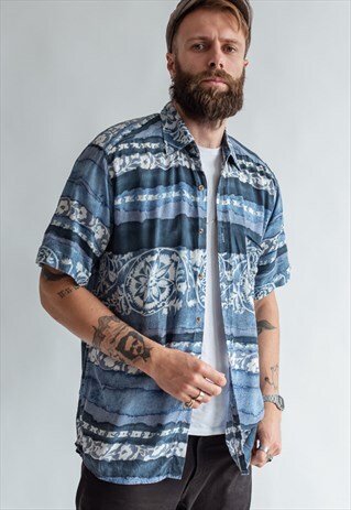 VINTAGE 80S FESTIVAL SHIRT IN BLUE PATTERN