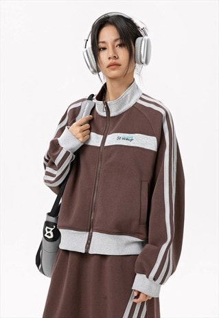 Cropped track jacket striped sports jacket gorpcore bomber