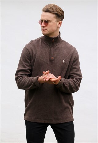 RALPH LAUREN 1/4 ZIP USA MOCCA SHEEN SWEATSHIRT