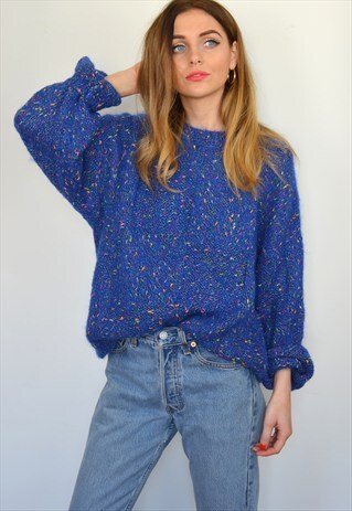 VINTAGE BLUE FLECK KNITTED OVERSIZED JUMPER