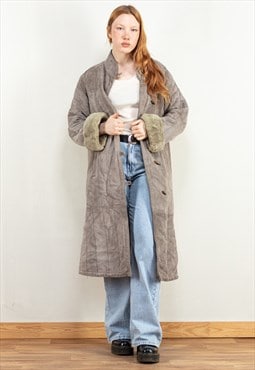 Vintage 80's Women Sheepskin Suede Coat in Grey