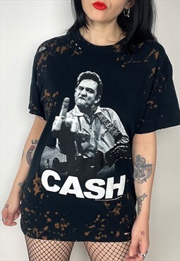 Reworked bleached distressed johnny cash t-Shirt size medium