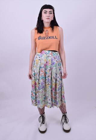 VINTAGE 80'S FLOWER PRINT GRANNY SKIRT SIZE 10 TO 12