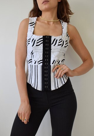 VINTAGE 90S RIBKOFF BODICE BUSTIER DIAMANTE SQUARE NECK TOP