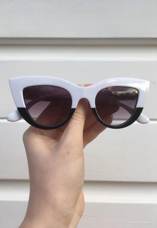 WOMENS VINTAGE 50S STYLE BLACK WHITE CAT EYE SUNGLASSES