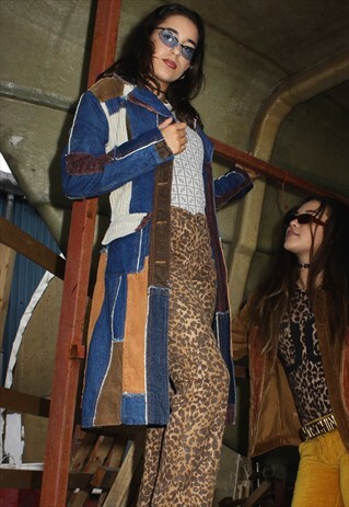 VINTAGE OTIUM BLUE, TAN AND BEIGE 90'S PATCHWORK COAT