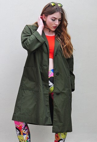 VINTAGE 1970S OLIVE GREEN MAC /TRENCH DUSTER COAT