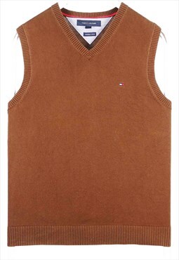 Vintage 90's Tommy Hilfiger Vests Jumper Knitted V Neck Tan