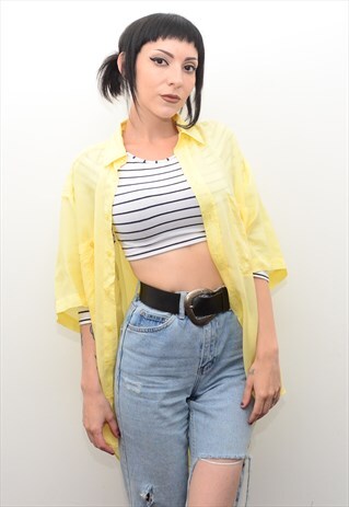 VINTAGE 90'S GENUINE SILK BUTTERCUP YELLOW OVERSIZED SHIRT