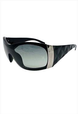 Chanel Sunglasses Black Oversized Shield Wrap Silver 6009