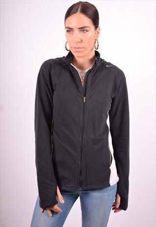 NIKE WOMENS VINTAGE HOODIE JACKET LARGE BLACK 90'S