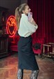 VINTAGE MIDI BLACK DENIM SKIRT, JEAN SKIRT