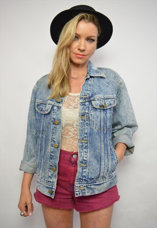 VINTAGE 90S LEE BLUE ACID WASH DENIM JACKET GRUNGE ROCKER