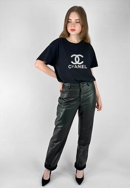 80's Vintage Black Leather Straight Trousers