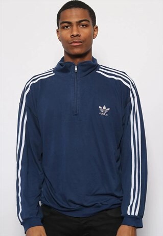 VINTAGE ADIDAS LOGO LONG SLEEVED 1/4 ZIP TOP BLUE
