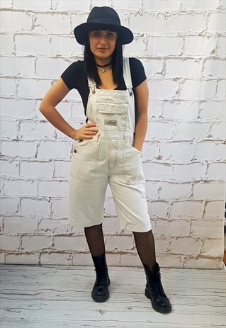 VINTAGE CREAM DENIM SHORT DUNGAREES