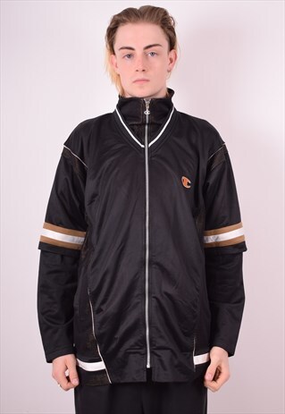 CHAMPION MENS VINTAGE TRACKSUIT TOP JACKET LARGE BLACK 90S