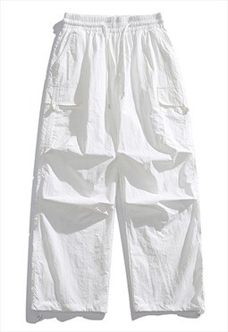 Parachute joggers white cargo pocket pants skater trousers