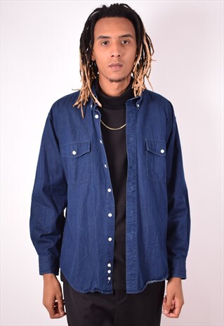 MENS VINTAGE DENIM SHIRT MEDIUM BLUE 90S