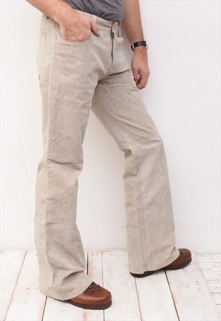 LEATHER TROUSERS W32 L34 BOOTCUT PANTS WESTERN COWBOY IVORY
