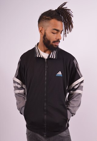 ADIDAS MENS VINTAGE TRACKSUIT TOP JACKET LARGE BLACK 90S